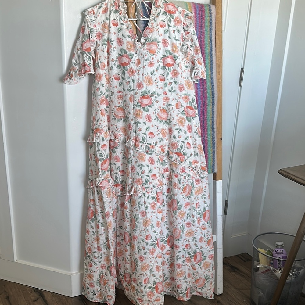 JessaKae Pink and Red Flutter Sleeve Maxi Dress
